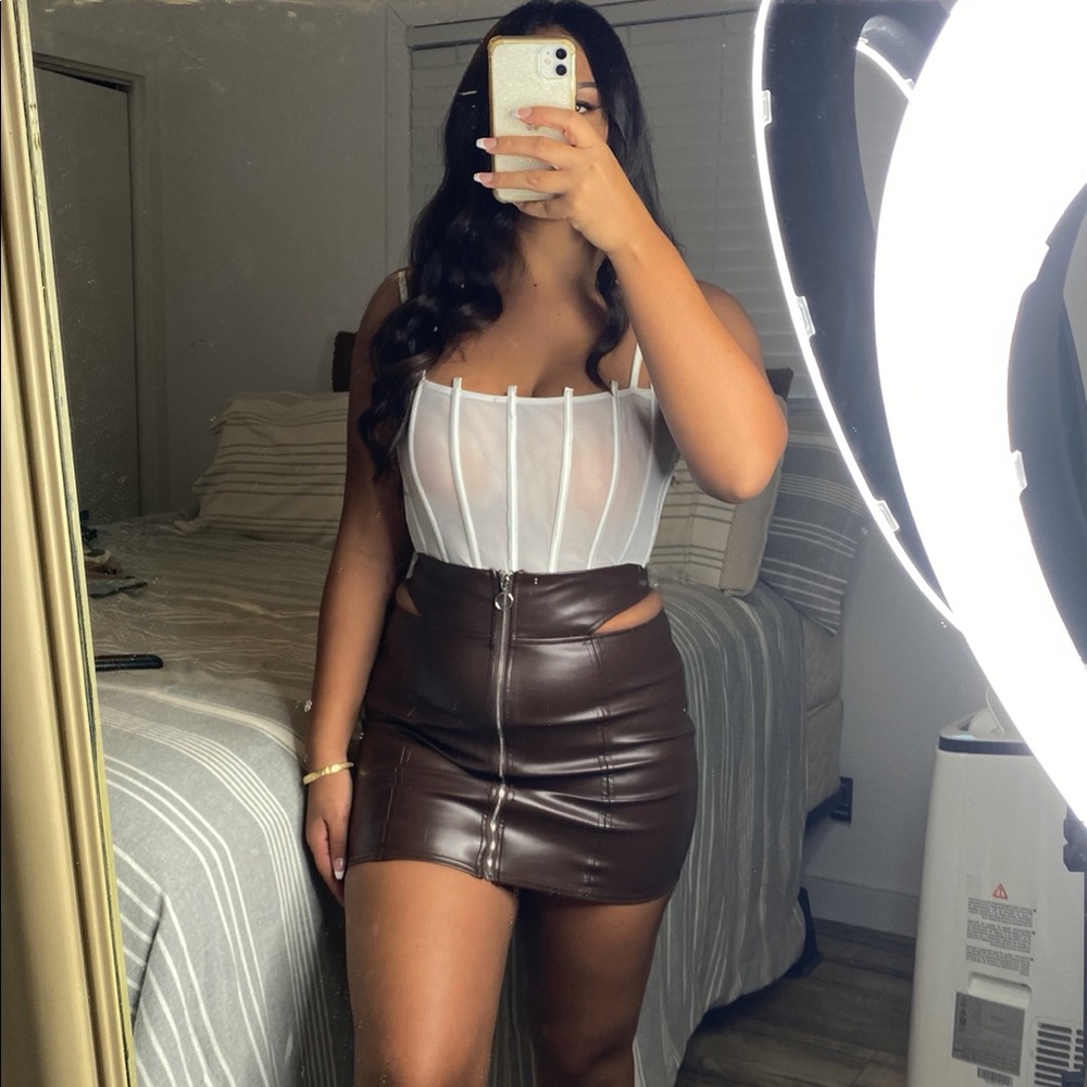 Faux Leather Skirt in Brown